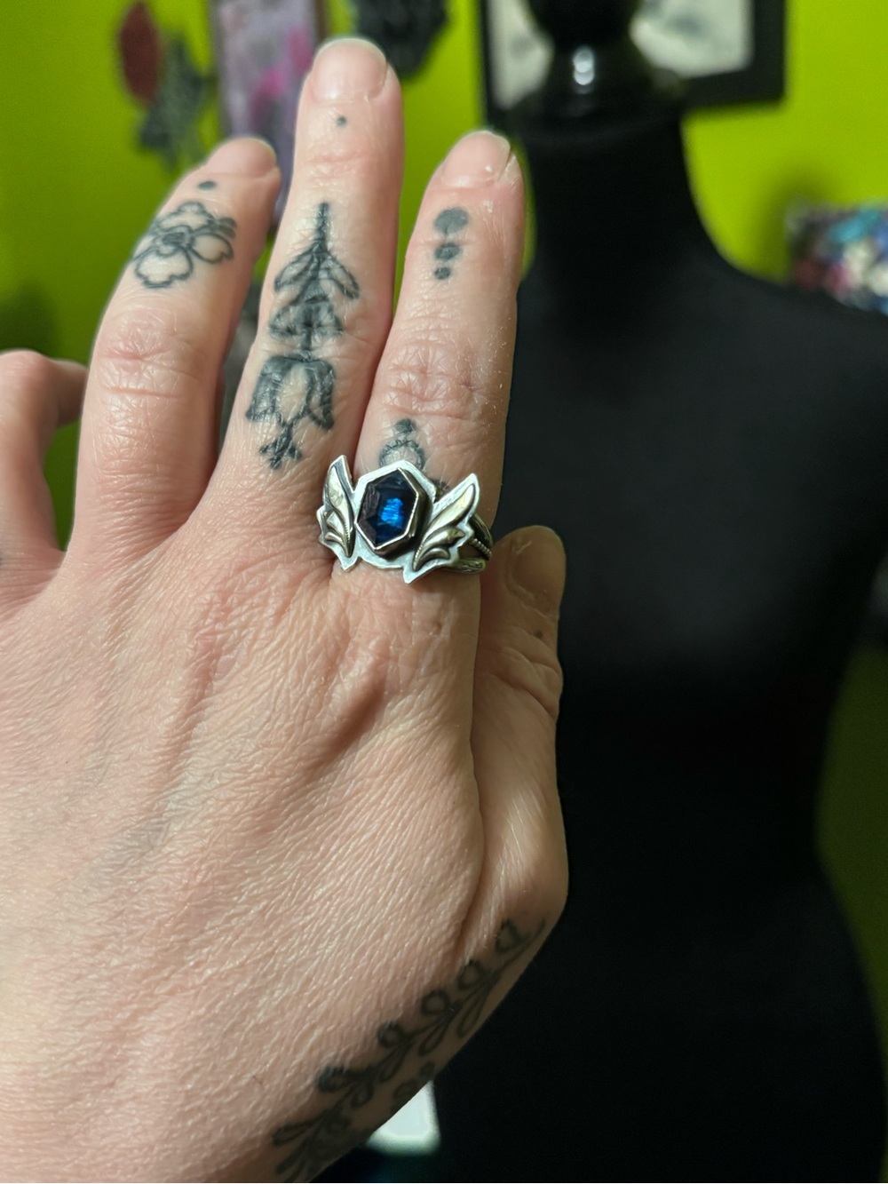 Blue Sapphire and Sterling Valkyrie ring